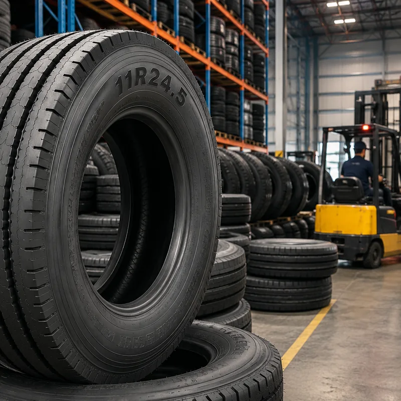 Premium 11R24.5 commercial truck tires stored in a modern warehouse before quality inspection, container loading, and export from Thailand to importers, distributors, fleet operators, and tire dealers across the USA and Canada.